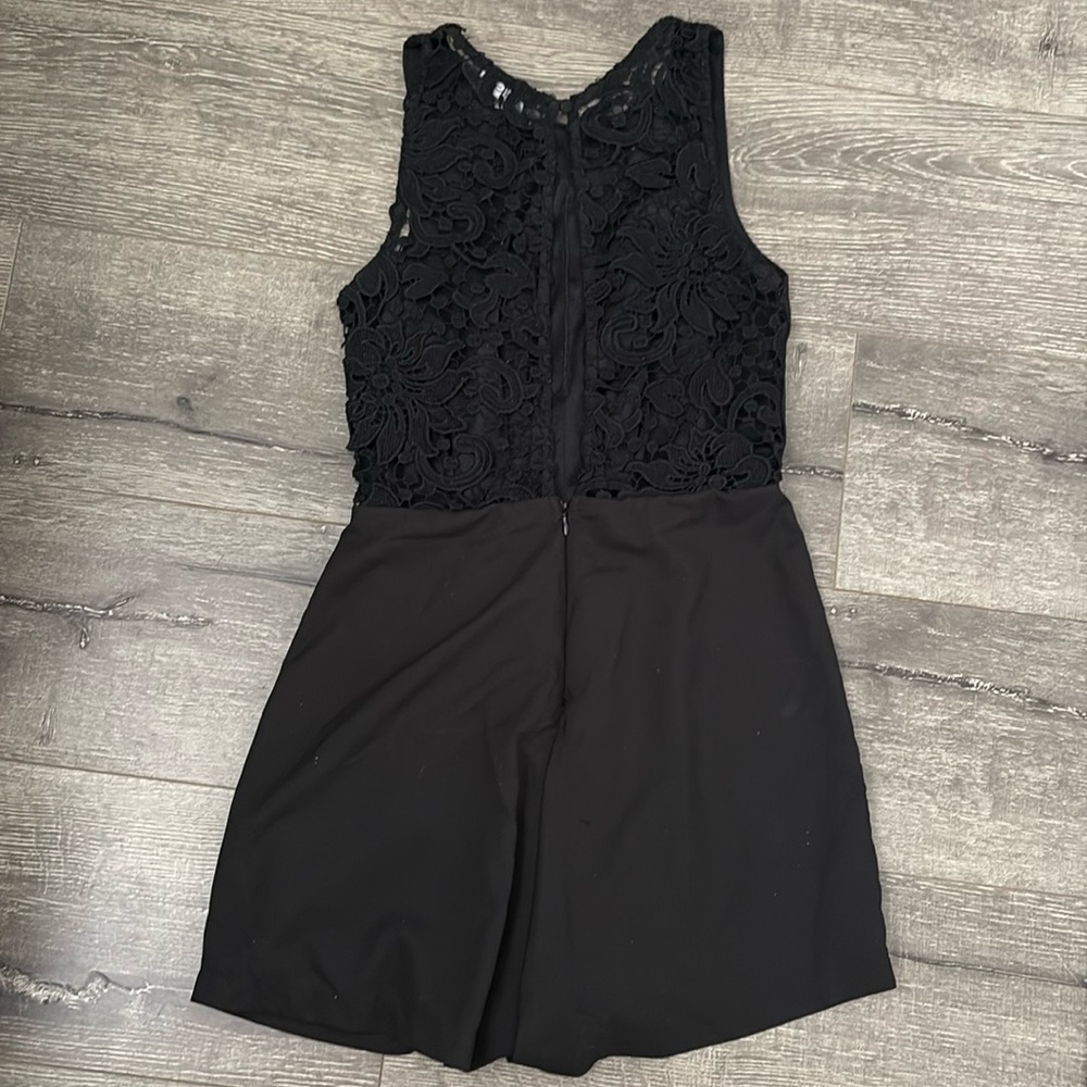 Lace Back Black Short Romper, EUC